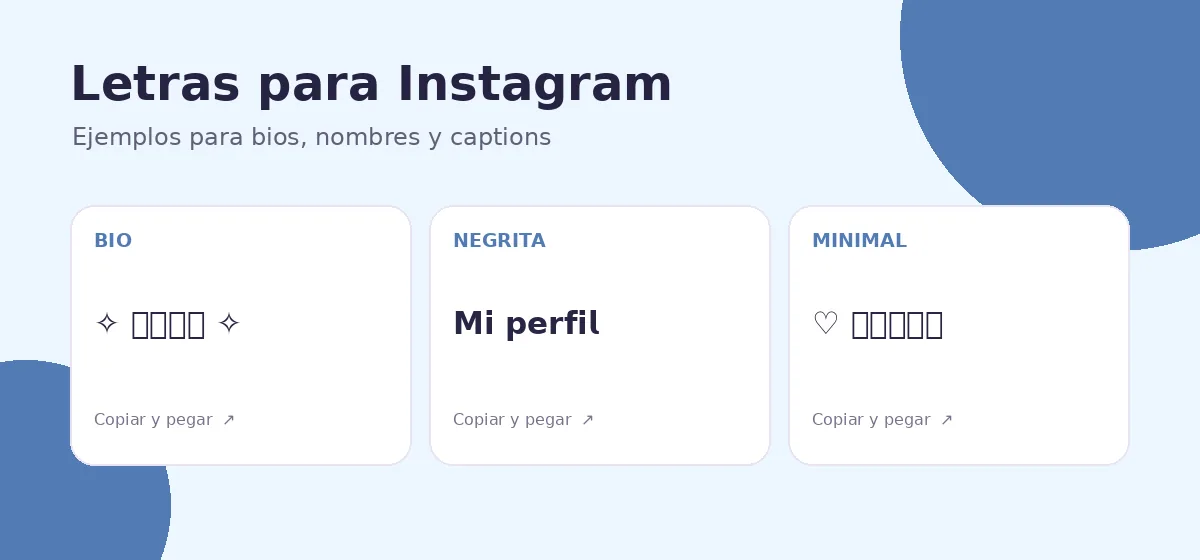 Ejemplos visuales de letras decorativas para perfiles y captions en redes sociales