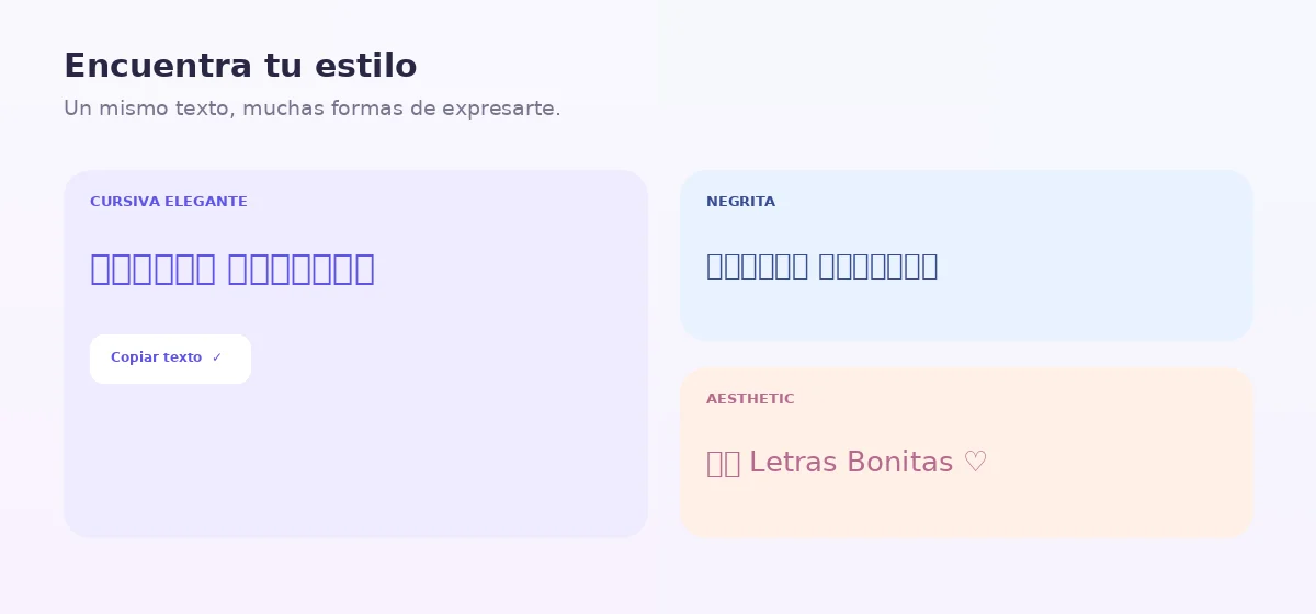 Ejemplos visuales de letras cursivas, negritas y aesthetic para copiar y pegar